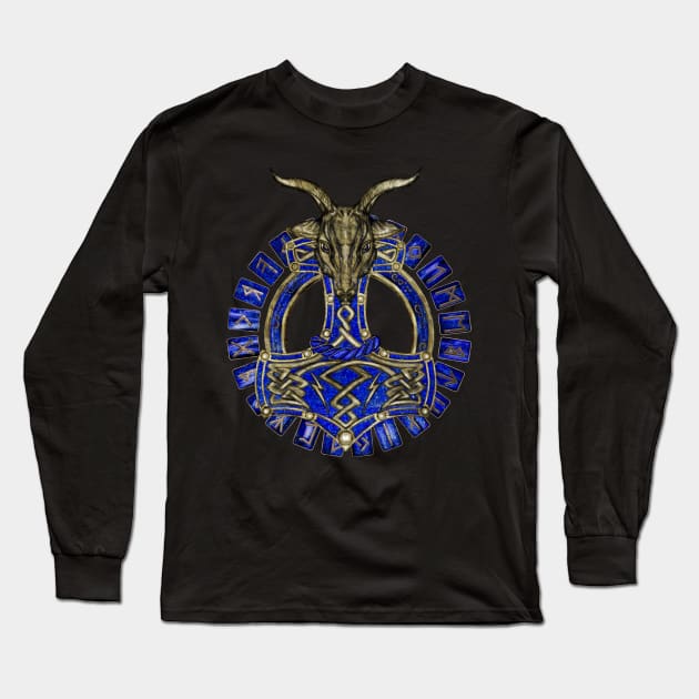 The hammer of Thor - Gold and Lapis Lazuli Long Sleeve T-Shirt by Nartissima